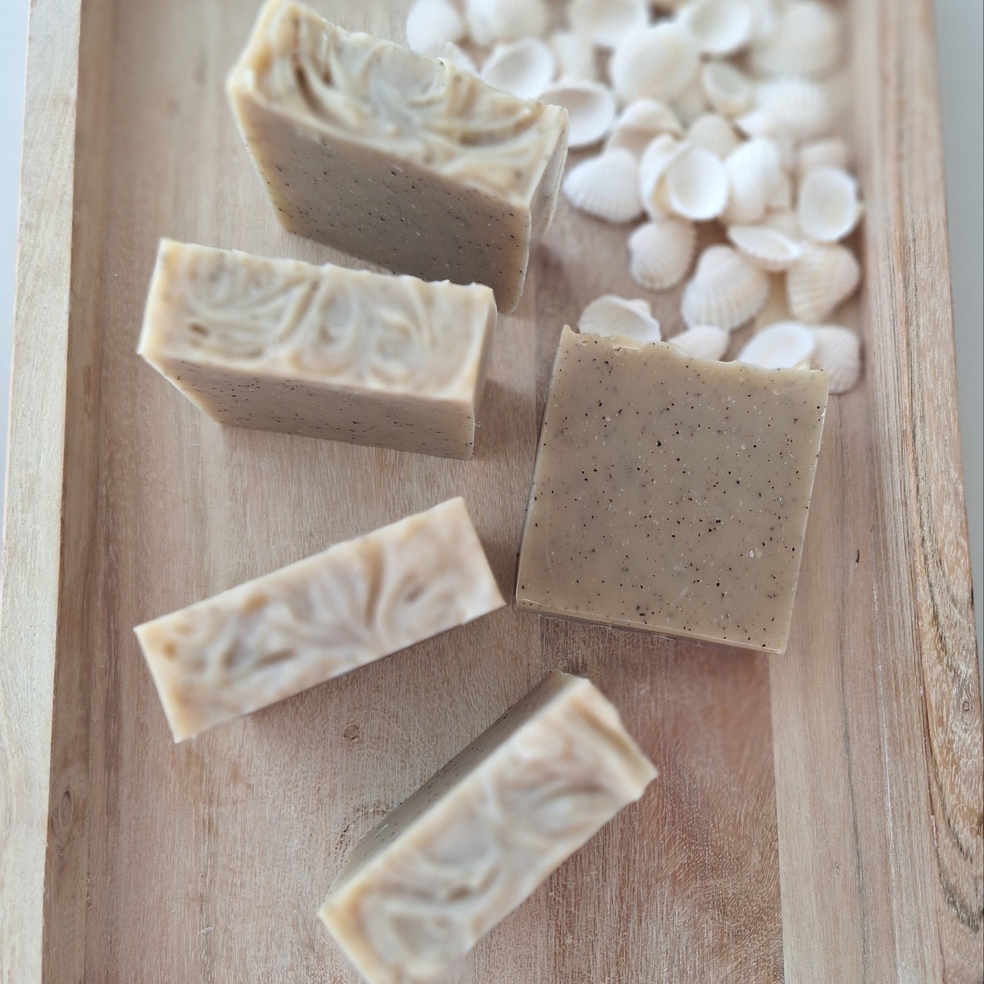 natural soap with exfoliating coffee grounds