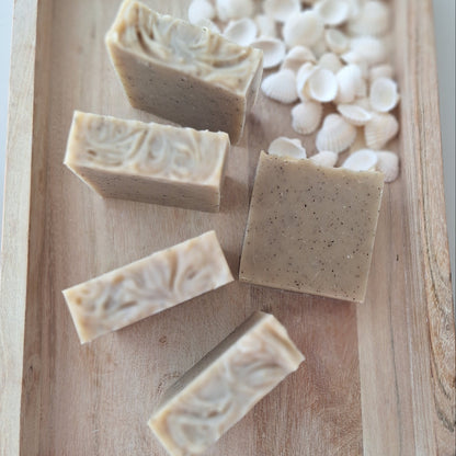 natural soap with exfoliating coffee grounds